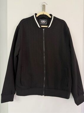 Benjamin Black Men’s Large Black Chevron Quilted Lined Varsity Bomber Jacket